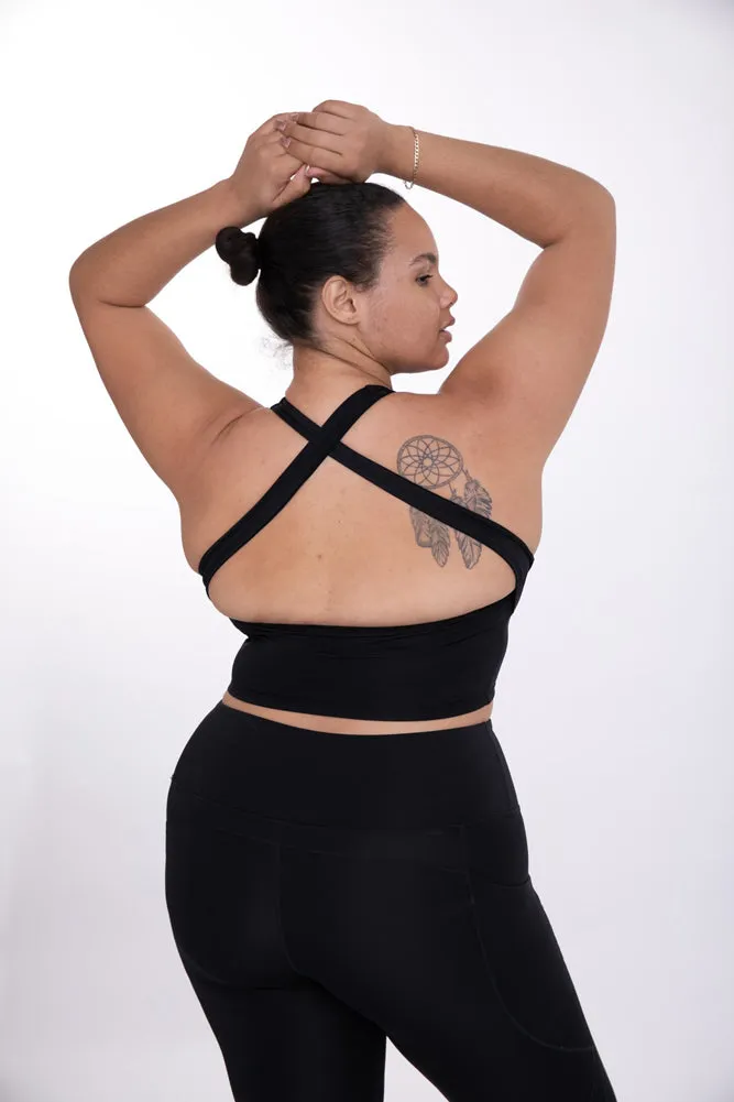 Plus Strap Back Cropped Top in Black by Mono B