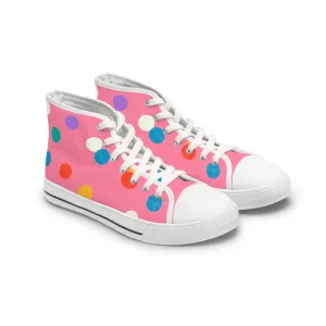 Pokka Dots with Pink Backgrounds Women's High Top Sneakers