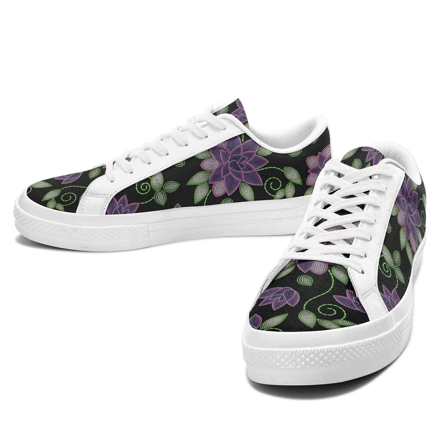 Purple Beaded Rose Aapisi Low Top Canvas Shoes White Sole