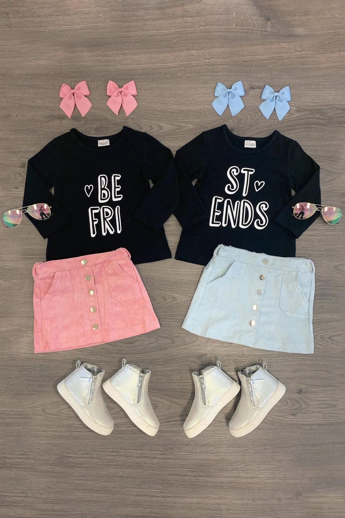 "Best Friends" Pink & Blue Skirt Set