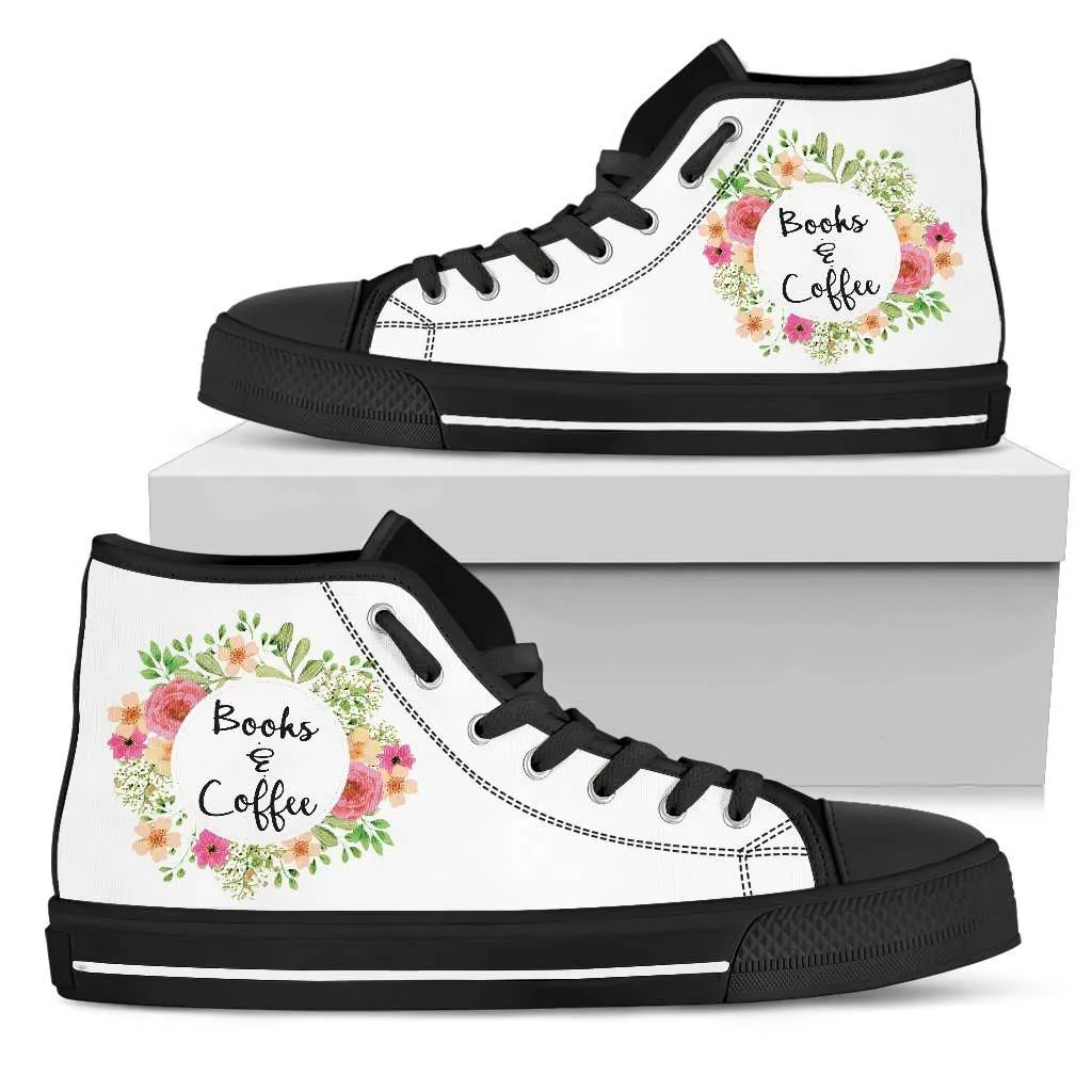 "Books & Coffee"Bookish high top women's shoes