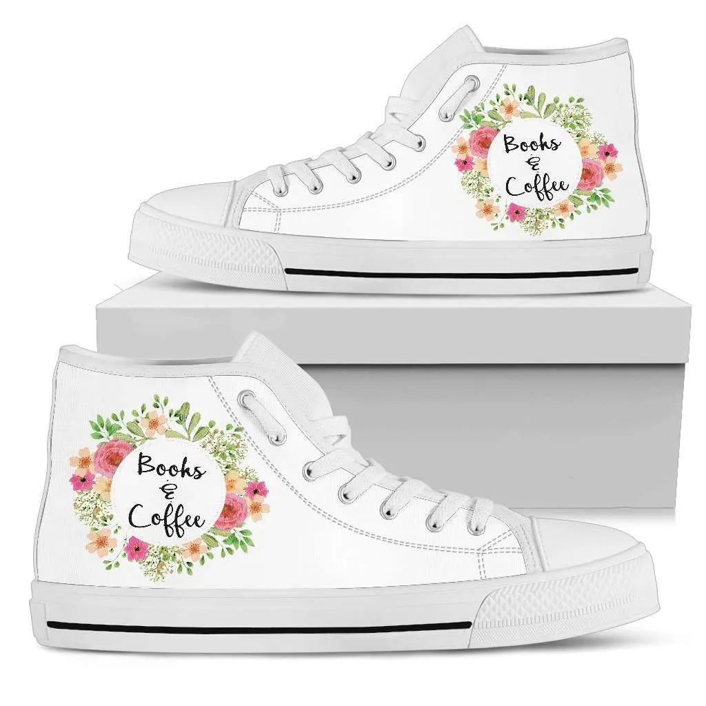 "Books & Coffee"Bookish high top women's shoes