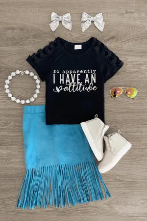 "So Apparently I Have An Attitude" Fringe Suede Skirt Set