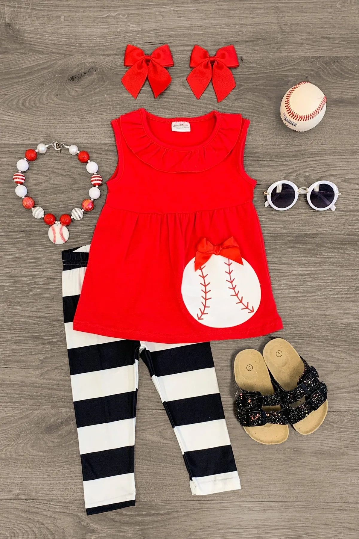 Red Baseball Capri Stripe Set