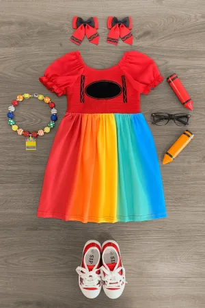 Red Rainbow Crayon Dress