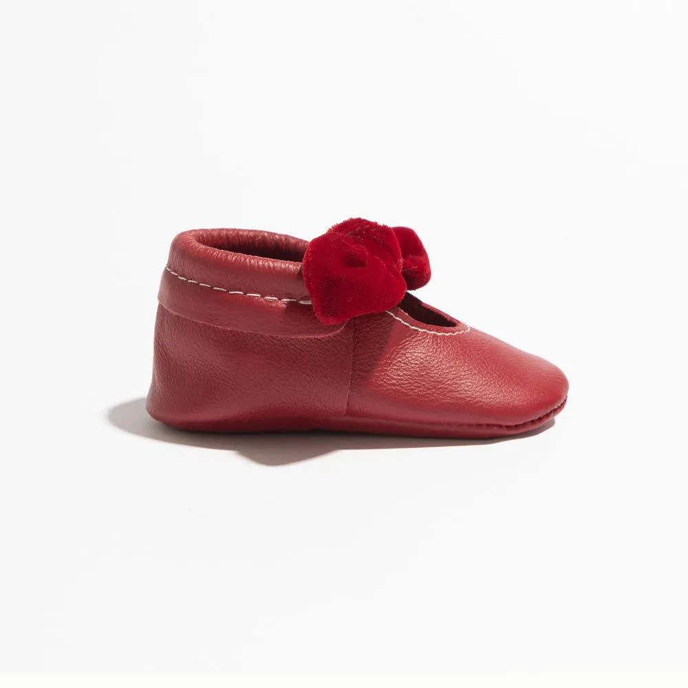 Red Velvet Knotted Bow Baby Shoe