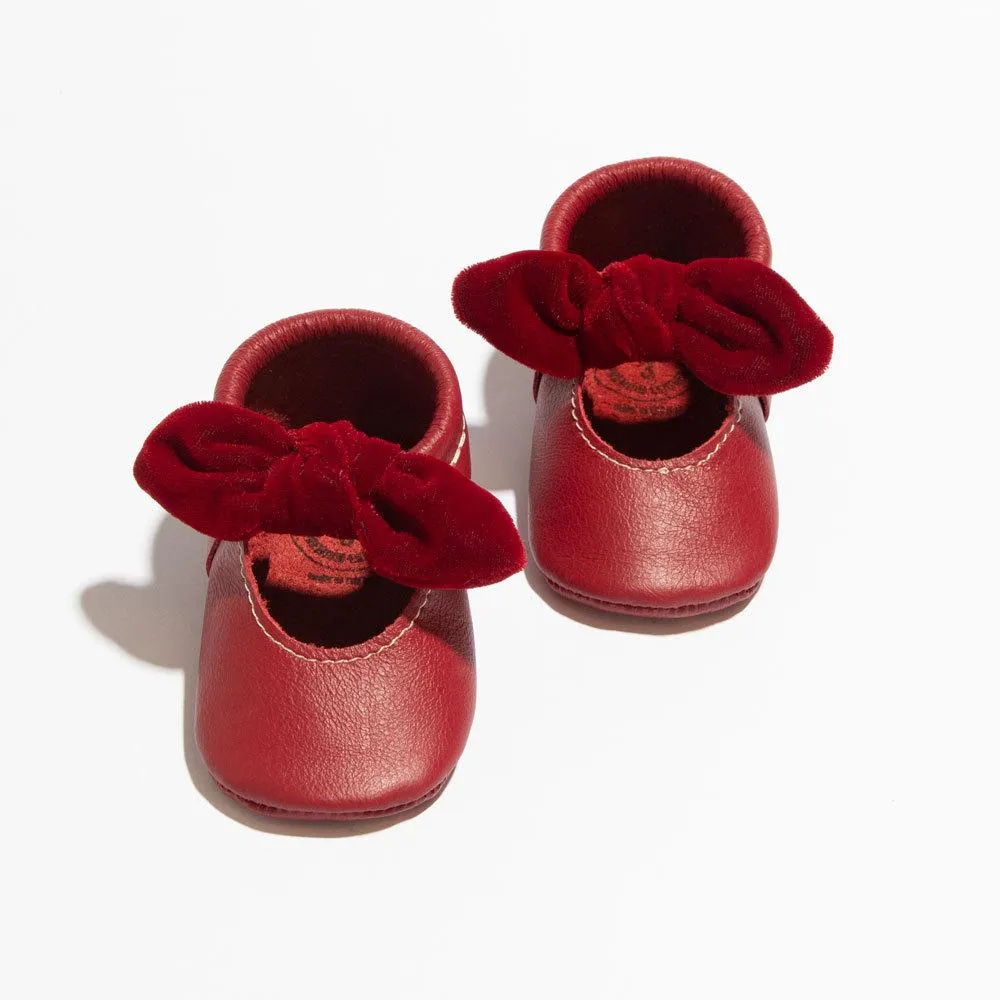 Red Velvet Knotted Bow Baby Shoe