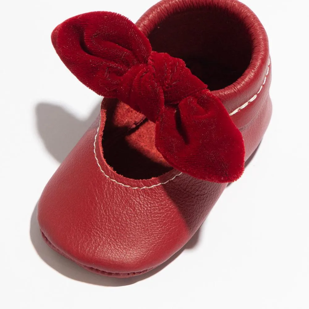 Red Velvet Knotted Bow Baby Shoe