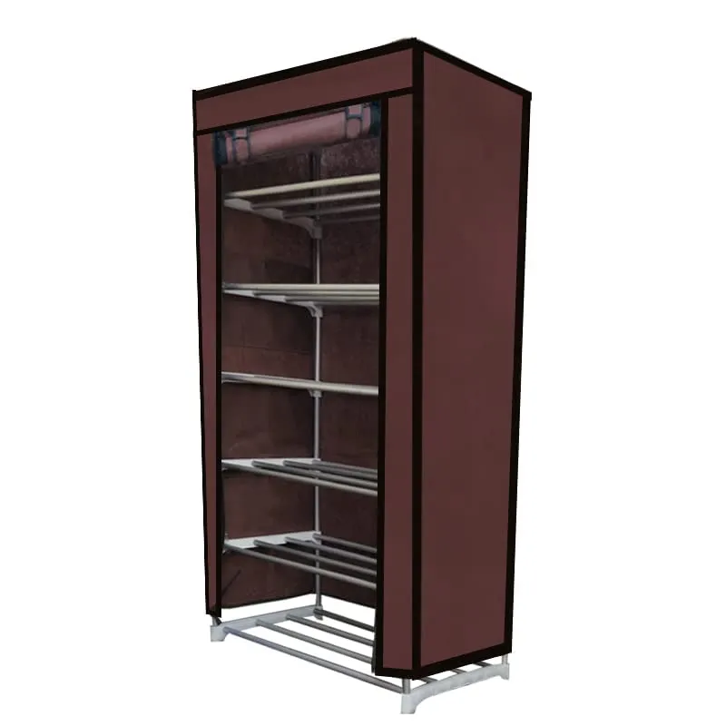 ROBMOB Multipurpose 6-Tiers Shoe Rack With Dustproof Zip Cover, Multiuse Wide Space Storage Rack(Brown, Metal)