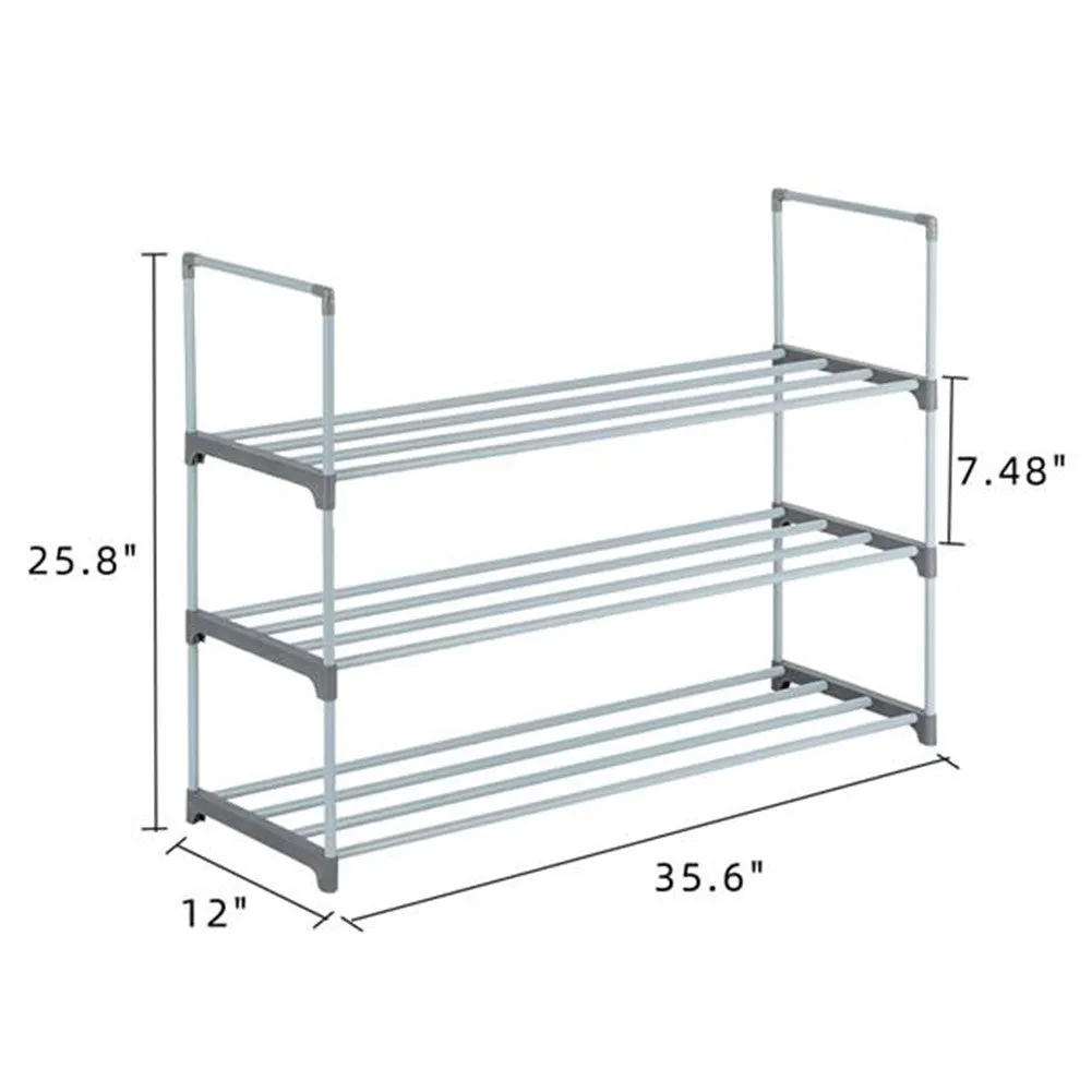 RONSHIN 3 Tier Stackable Shoes Rack Storage Shelf GREY