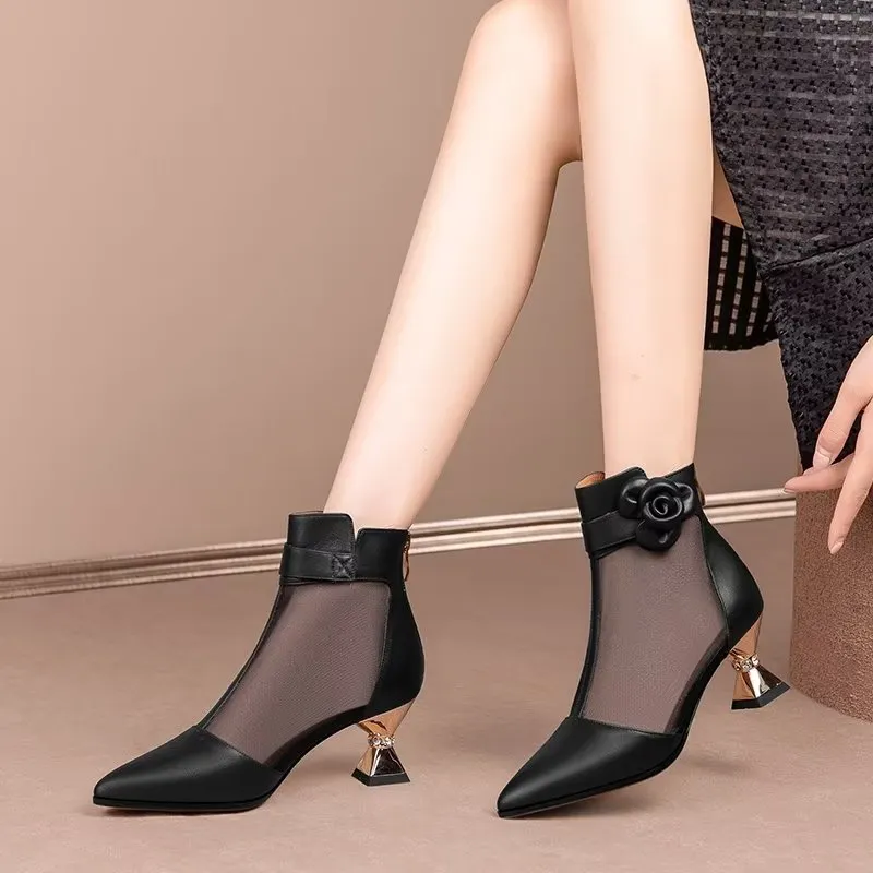 Sophisticated Mesh Pointed Toe Heeled Boots