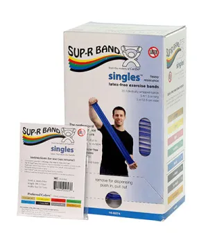 Sup-R Band, latex-free, 5-foot Singles, 30 piece dispenser, blue