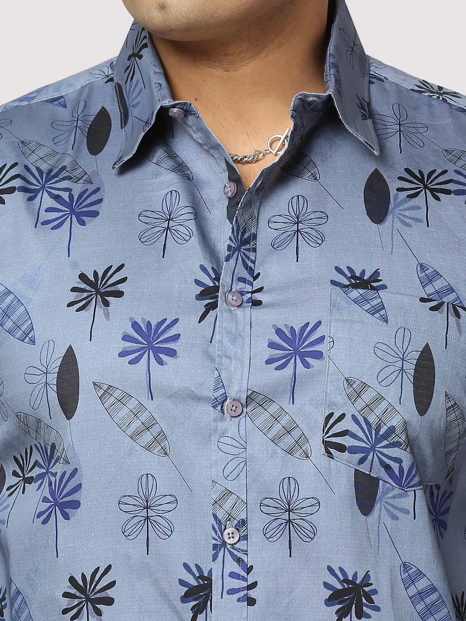 Teal Leaf Digital Printed  Full Sleeve Men's Plus Size