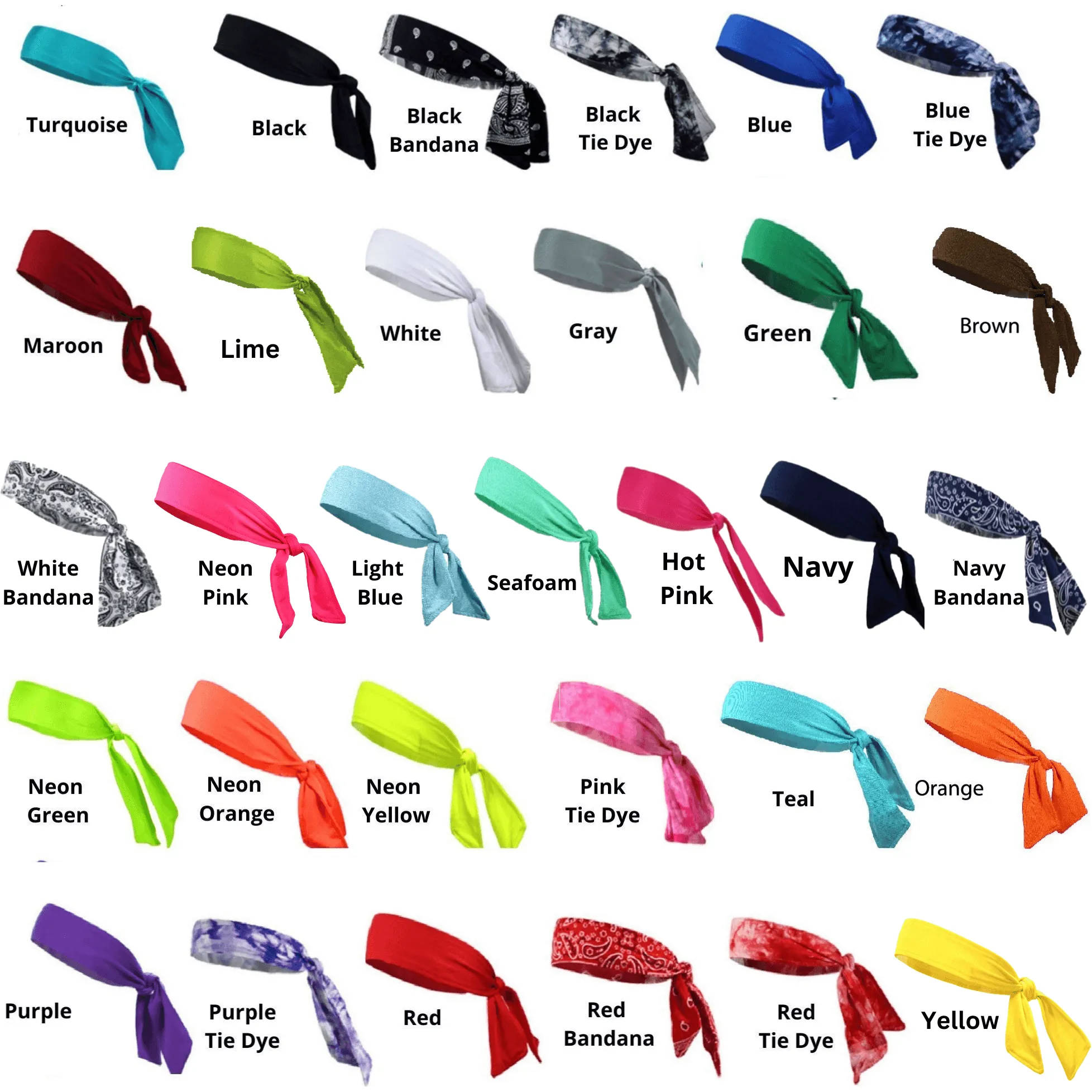 Tie Back Headband Moisture Wicking Athletic Sports Head Band You Pick Colors & Quantities