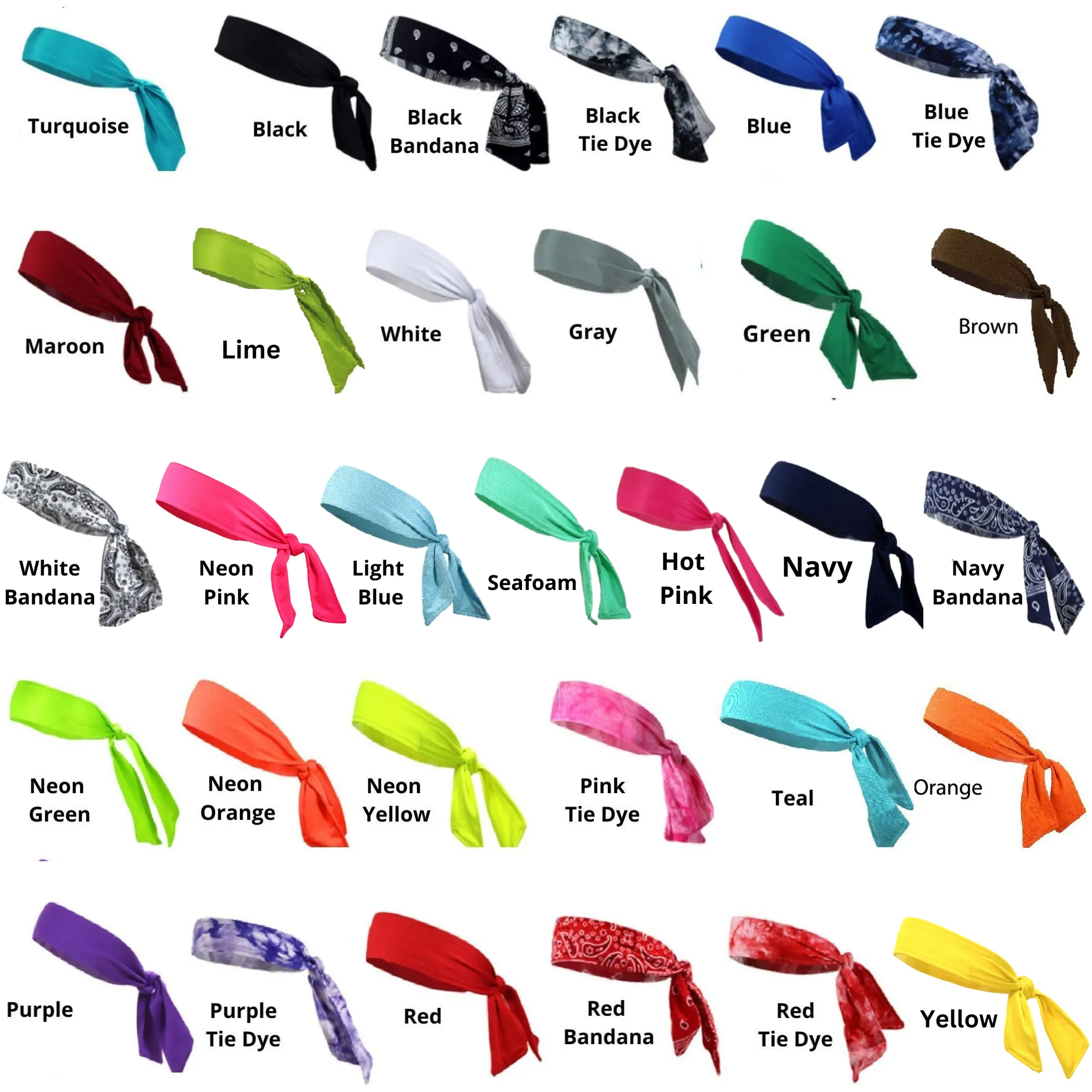 Tie Back Headbands 12 Moisture Wicking Athletic Sports Head Band You Pick Colors & Quantities