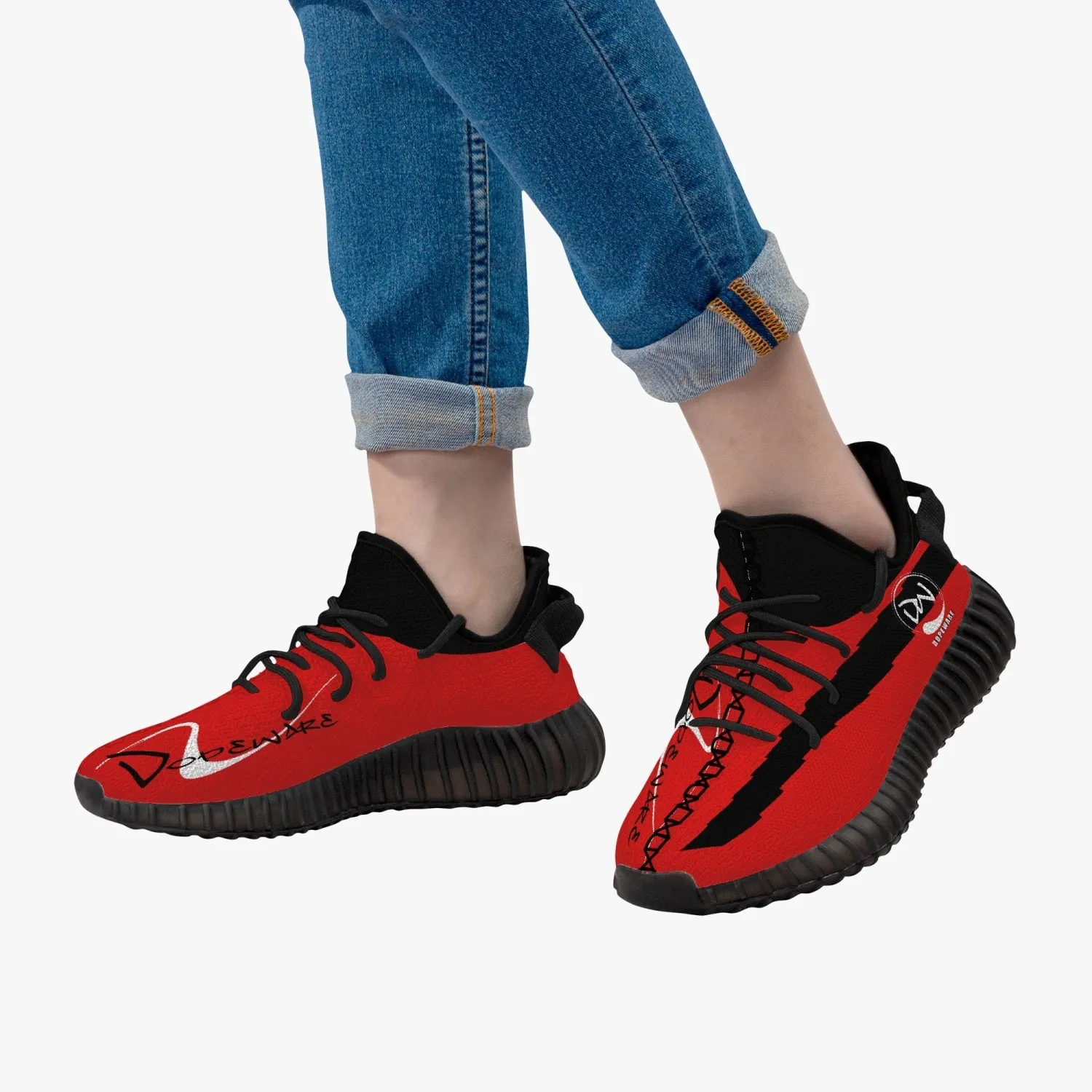 Trendy Mesh Knit Sneakers - Black and Red