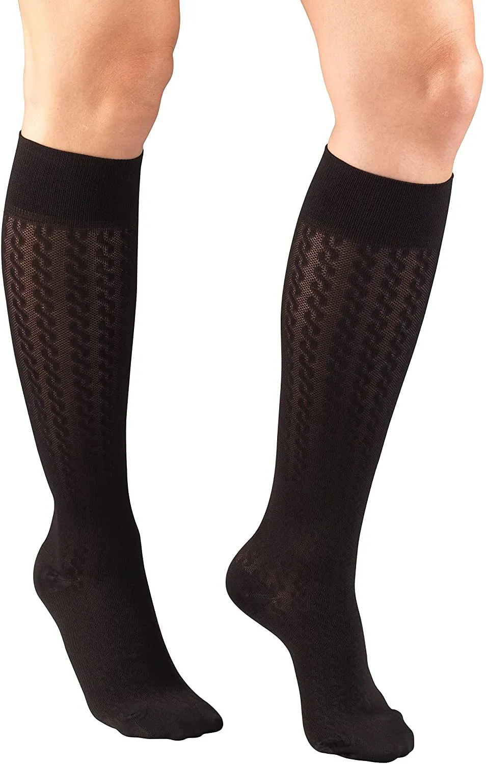 Truform Compression Socks, 15-20 mmHg, Women's Dress Socks, Knee High Over Calf Length, White Cable Knit, Large