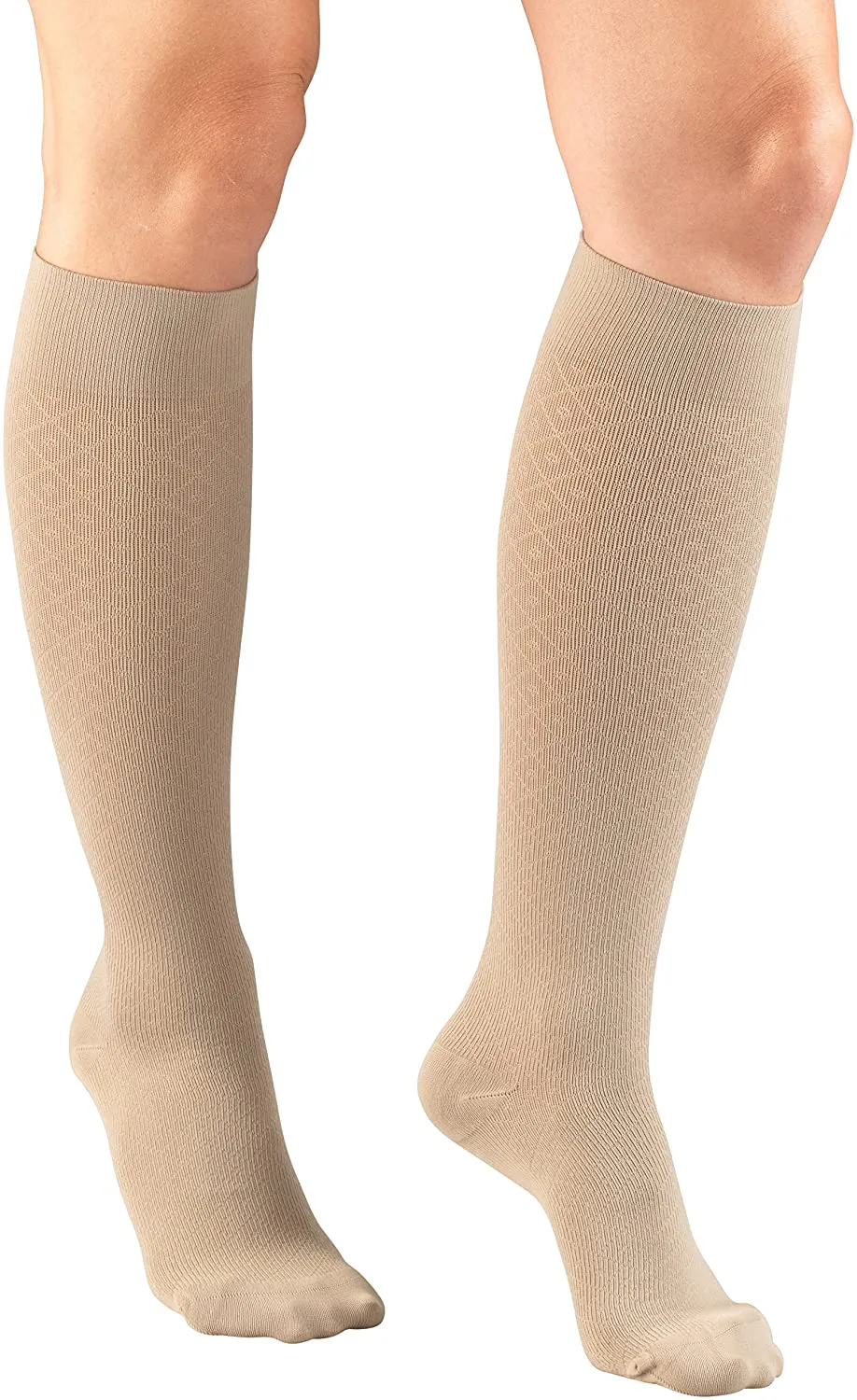 Truform Compression Socks, 15-20 mmHg, Women's Dress Socks, Knee High Over Calf Length, White Cable Knit, Large