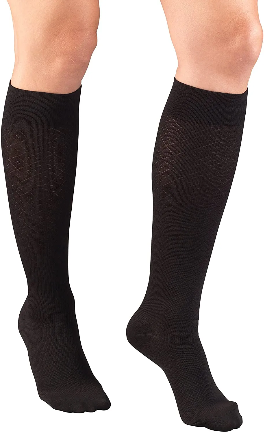 Truform Compression Socks, 15-20 mmHg, Women's Dress Socks, Knee High Over Calf Length, White Cable Knit, Large