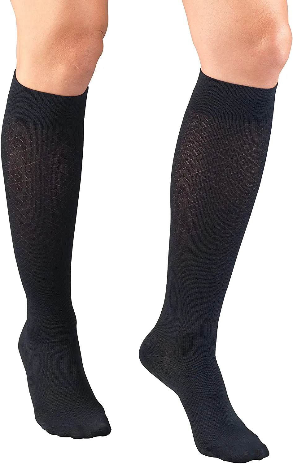 Truform Compression Socks, 15-20 mmHg, Women's Dress Socks, Knee High Over Calf Length, White Cable Knit, Large