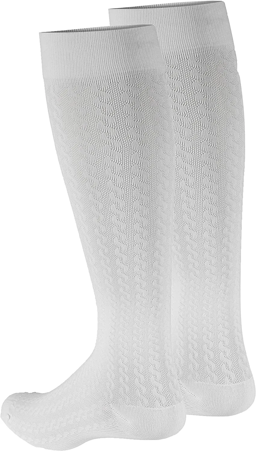 Truform Compression Socks, 15-20 mmHg, Women's Dress Socks, Knee High Over Calf Length, White Cable Knit, Large