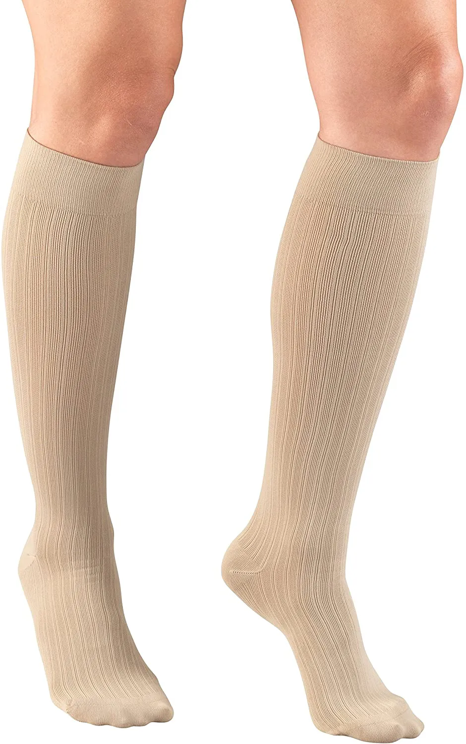 Truform Compression Socks, 15-20 mmHg, Women's Dress Socks, Knee High Over Calf Length, White Cable Knit, Large