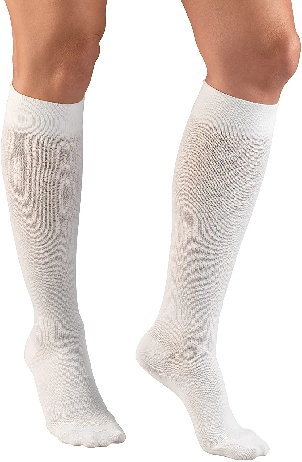 Truform Compression Socks, 15-20 mmHg, Women's Dress Socks, Knee High Over Calf Length, White Cable Knit, Large