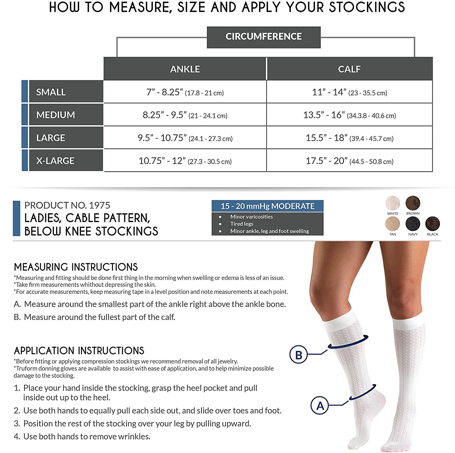 Truform Compression Socks, 15-20 mmHg, Women's Dress Socks, Knee High Over Calf Length, White Cable Knit, Large