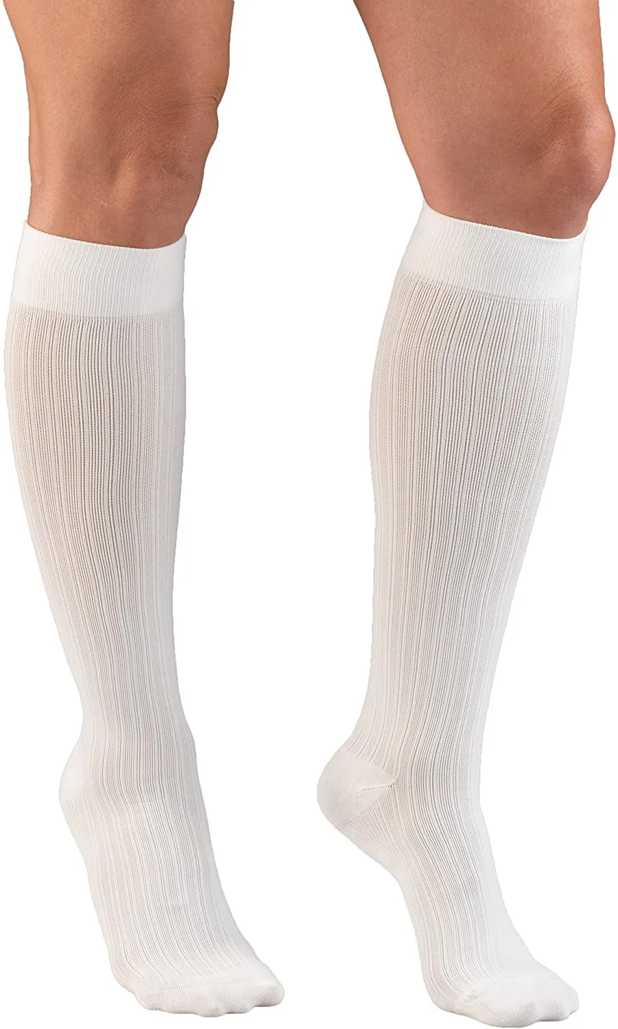 Truform Compression Socks, 15-20 mmHg, Women's Dress Socks, Knee High Over Calf Length, White Cable Knit, Large