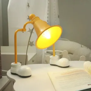 Trumpet Reading Light for Kids with Metal Frame and Yellow Finish - Single Bulb Study Lamp with Shoe-Shaped Base