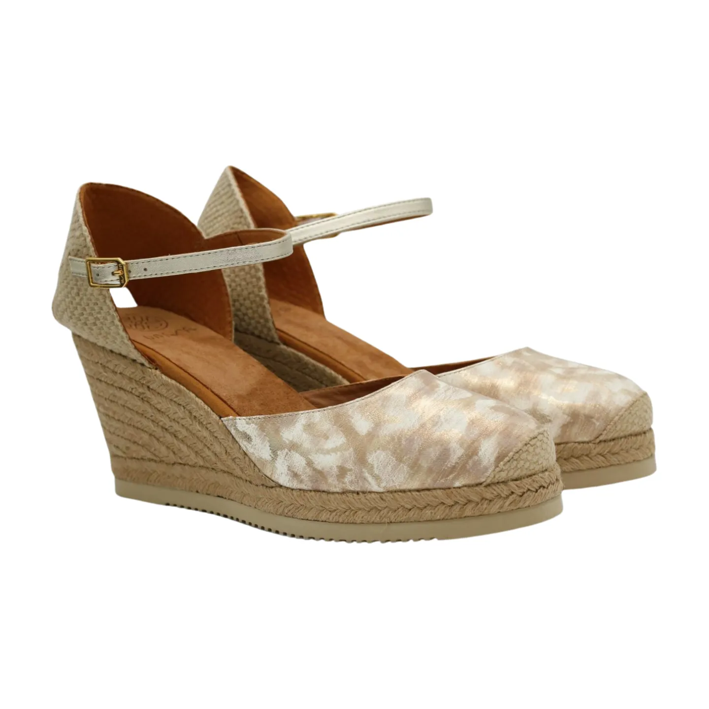 UNISA Gold Print Leather Espadrille Castilla