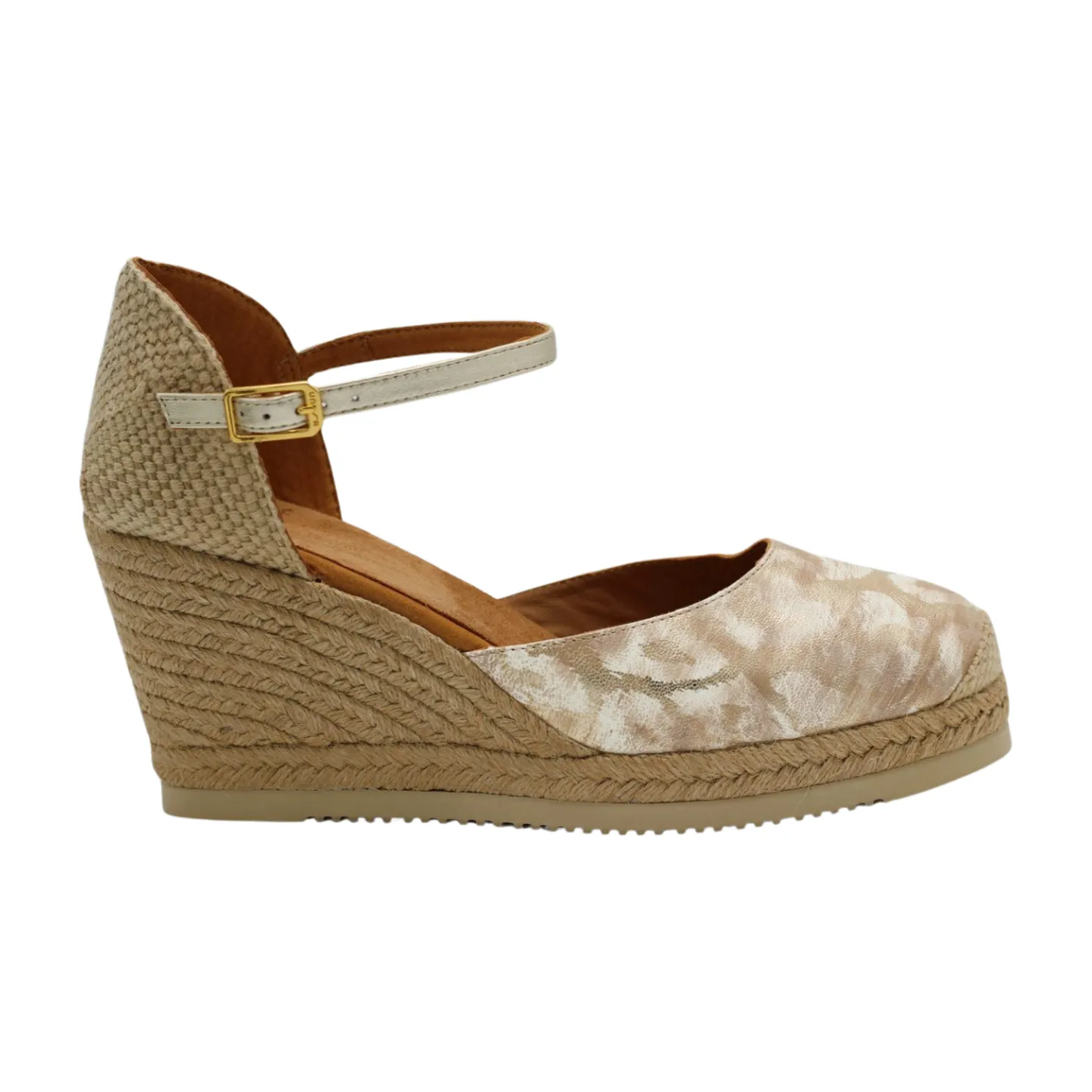 UNISA Gold Print Leather Espadrille Castilla