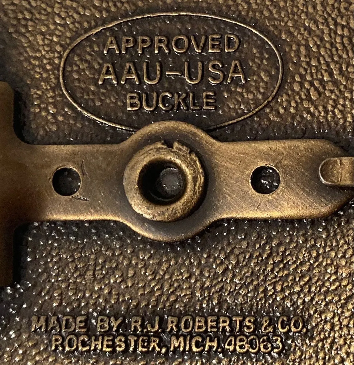 Vintage Metal Belt Buckle, AAU, Amateur Athletic Union USA. R J Roberts, 3" x 2 1/4", Heavy Duty, Quality, Made in USA, For Belts, Fashion