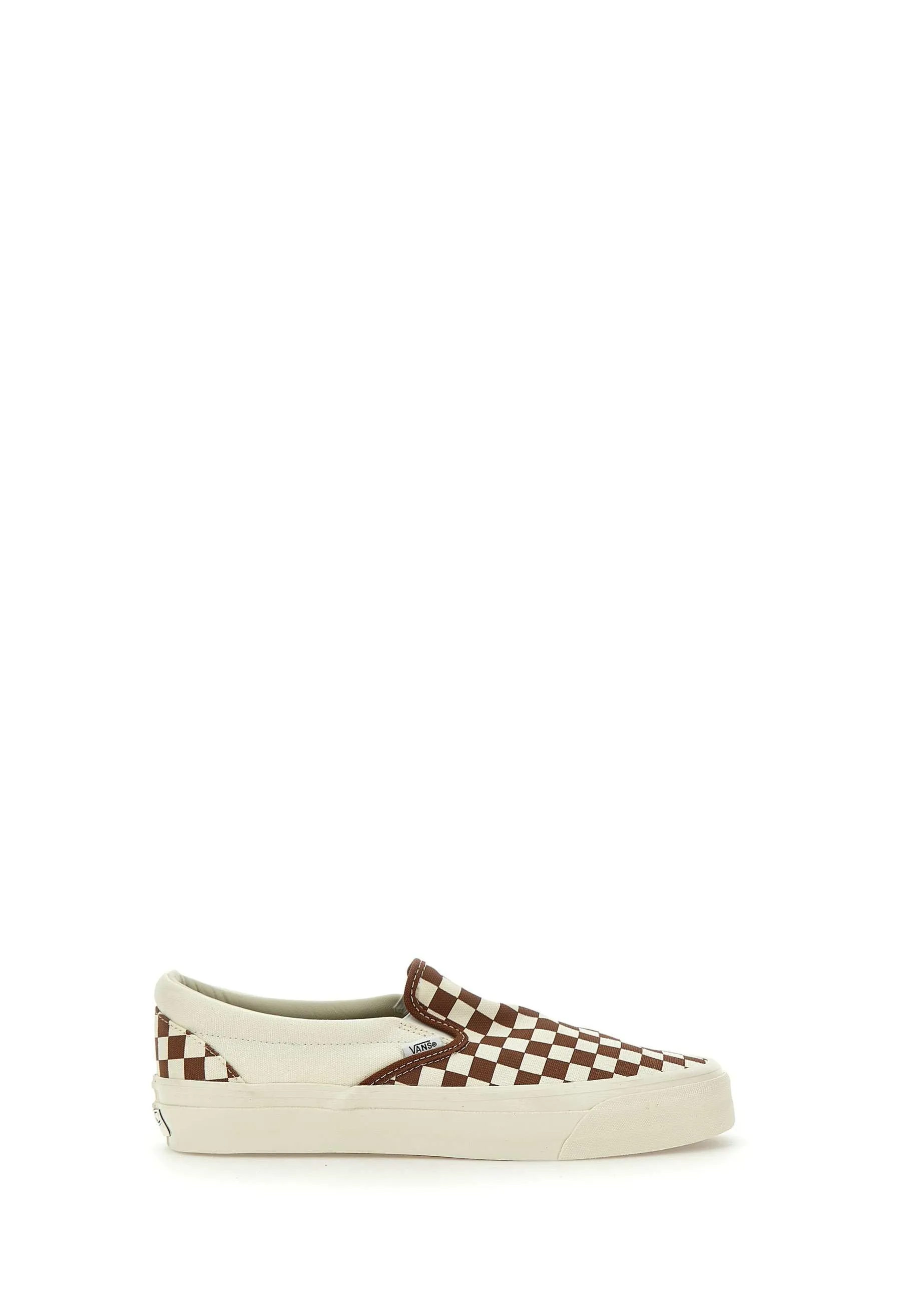 White and Brown Check Slip-On Trainers