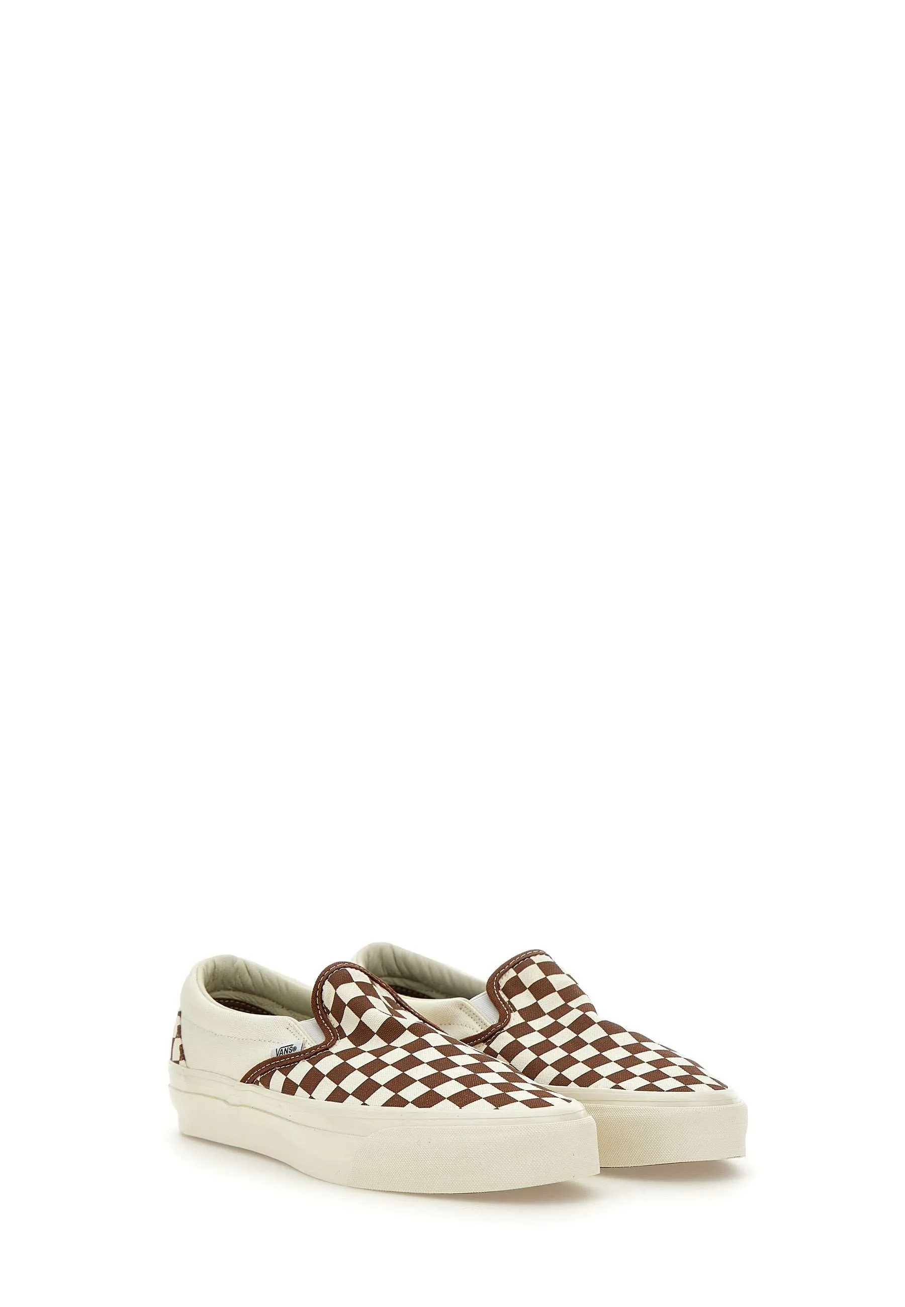 White and Brown Check Slip-On Trainers