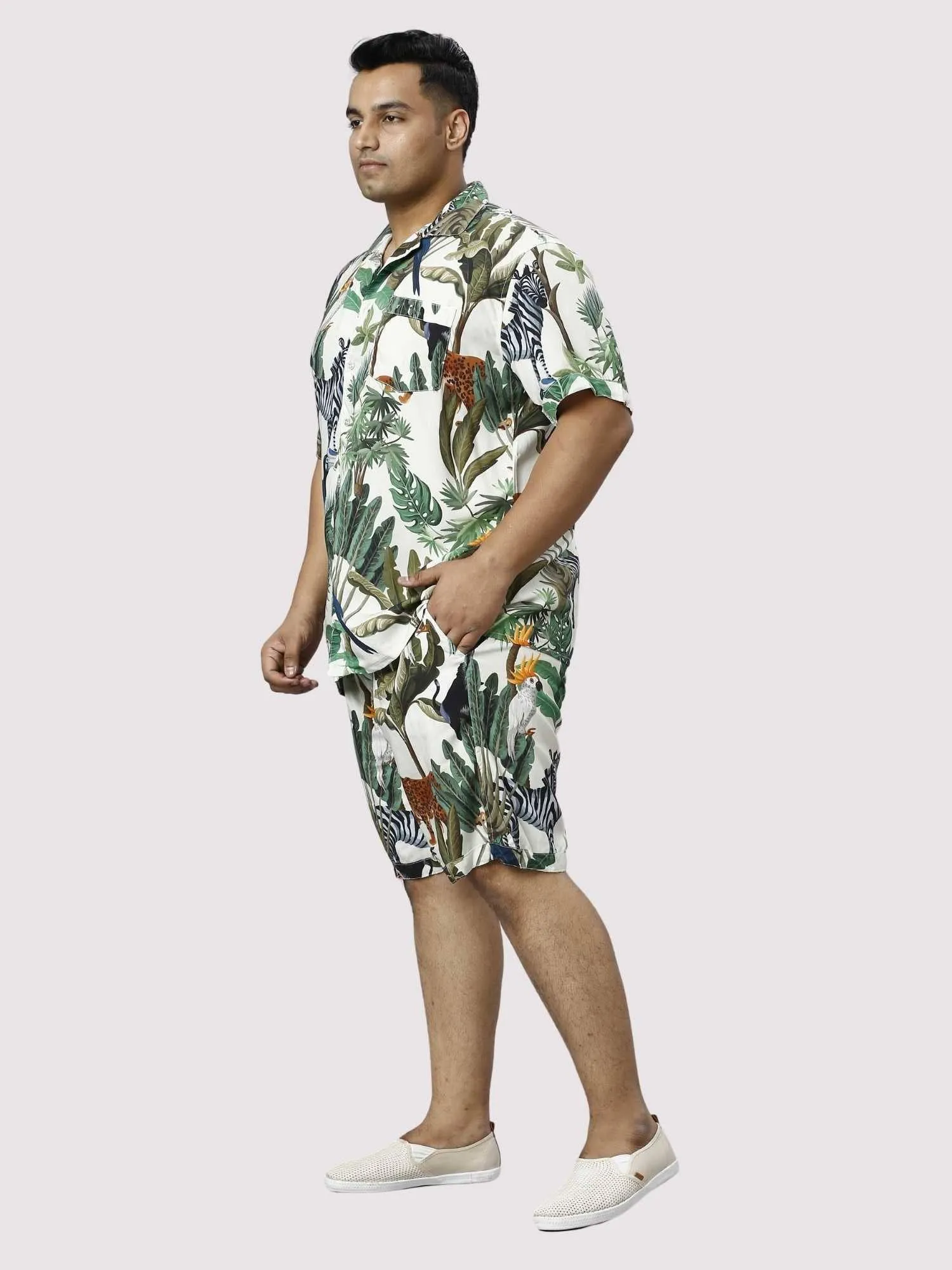 Wild Jungle Digital Printed Half Co-ords Set Men's Plus Size