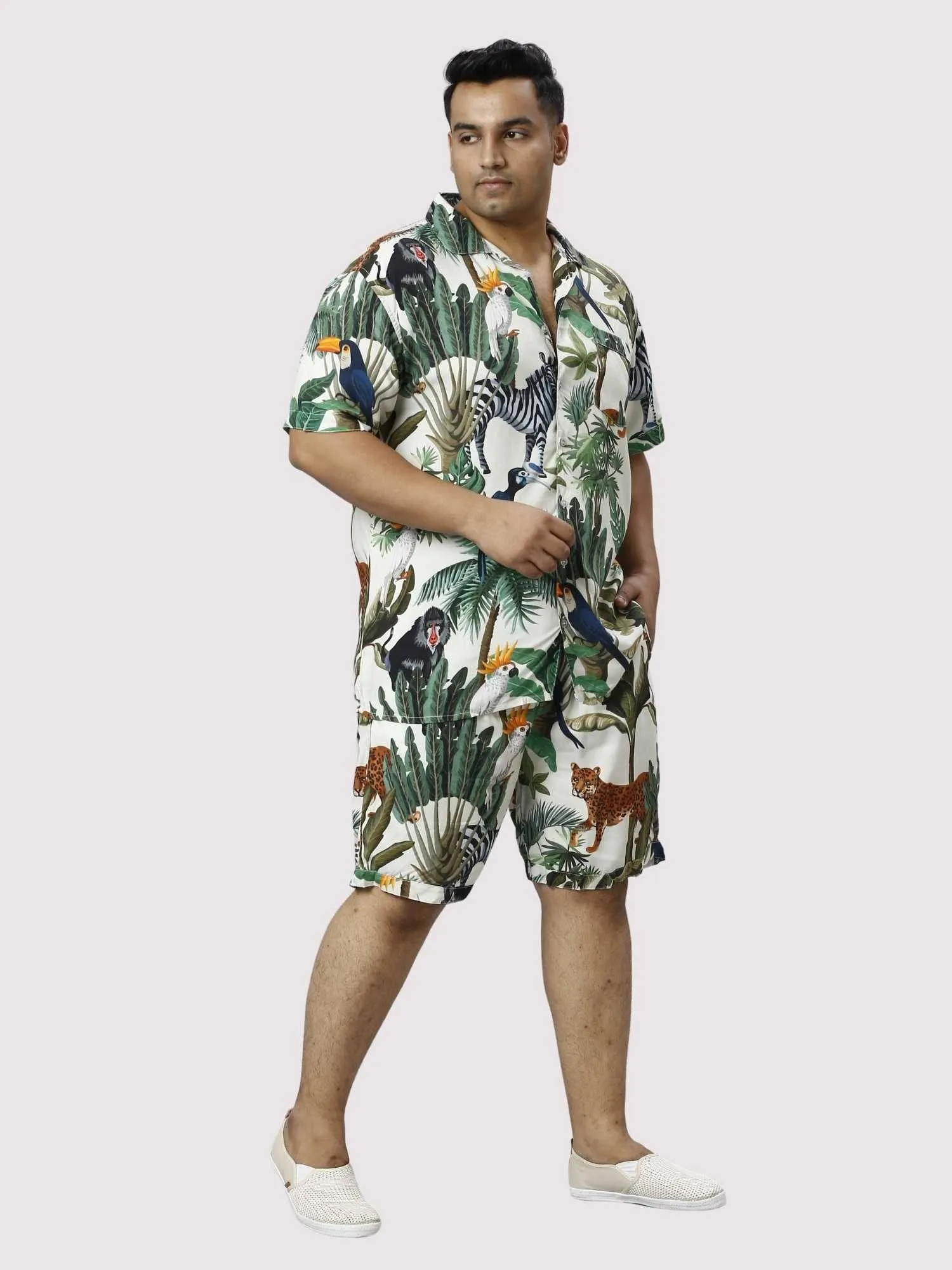 Wild Jungle Digital Printed Half Co-ords Set Men's Plus Size