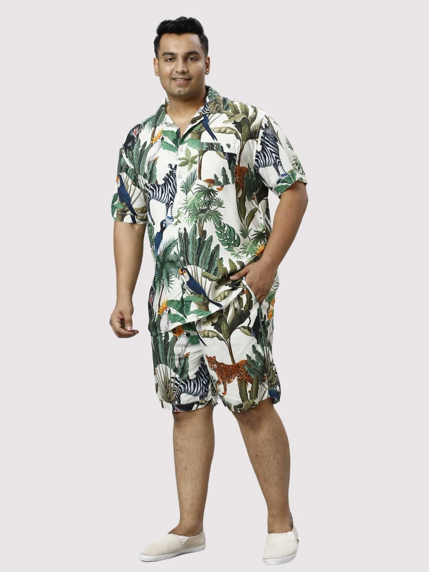 Wild Jungle Digital Printed Half Co-ords Set Men's Plus Size