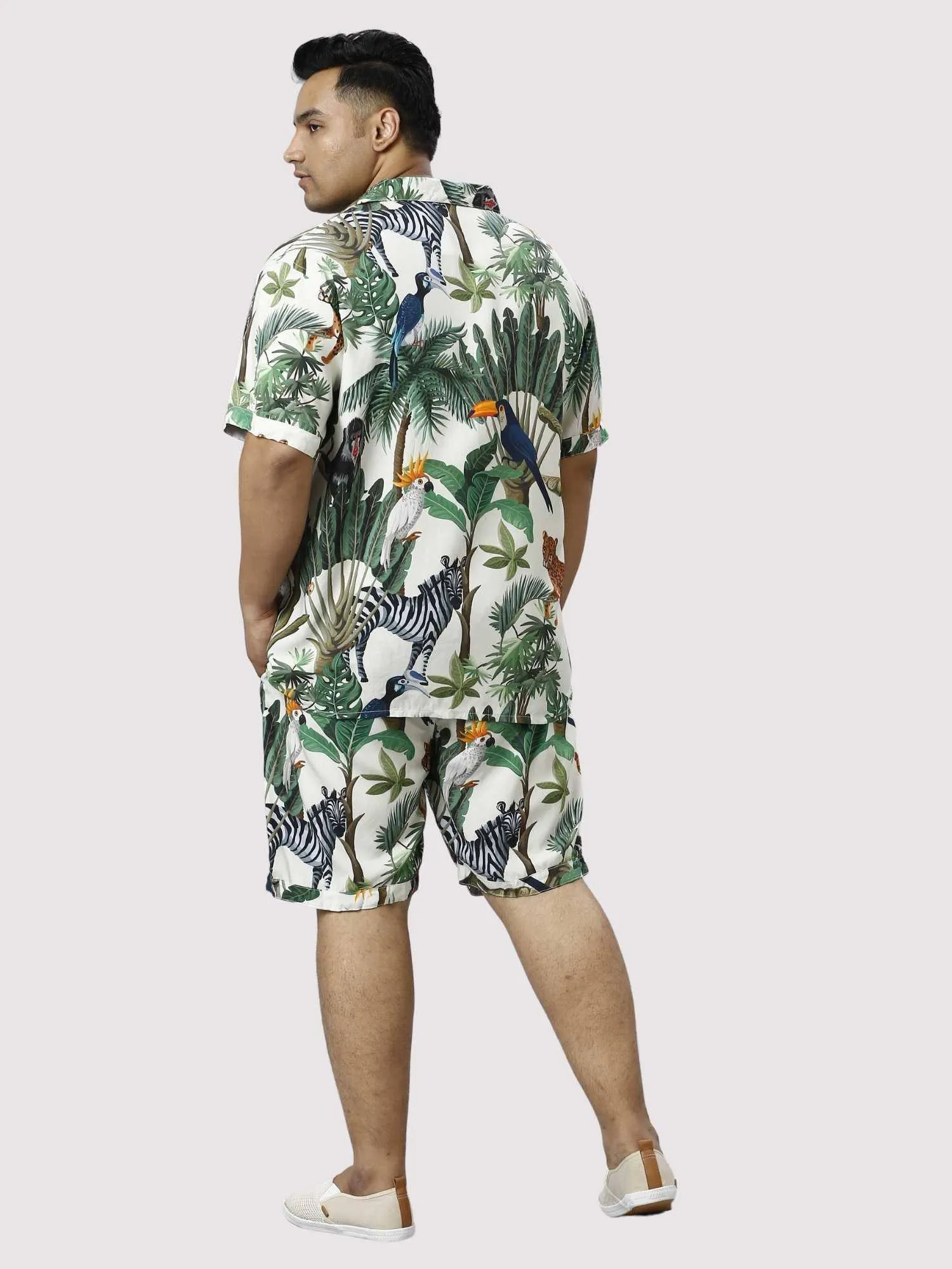 Wild Jungle Digital Printed Half Co-ords Set Men's Plus Size