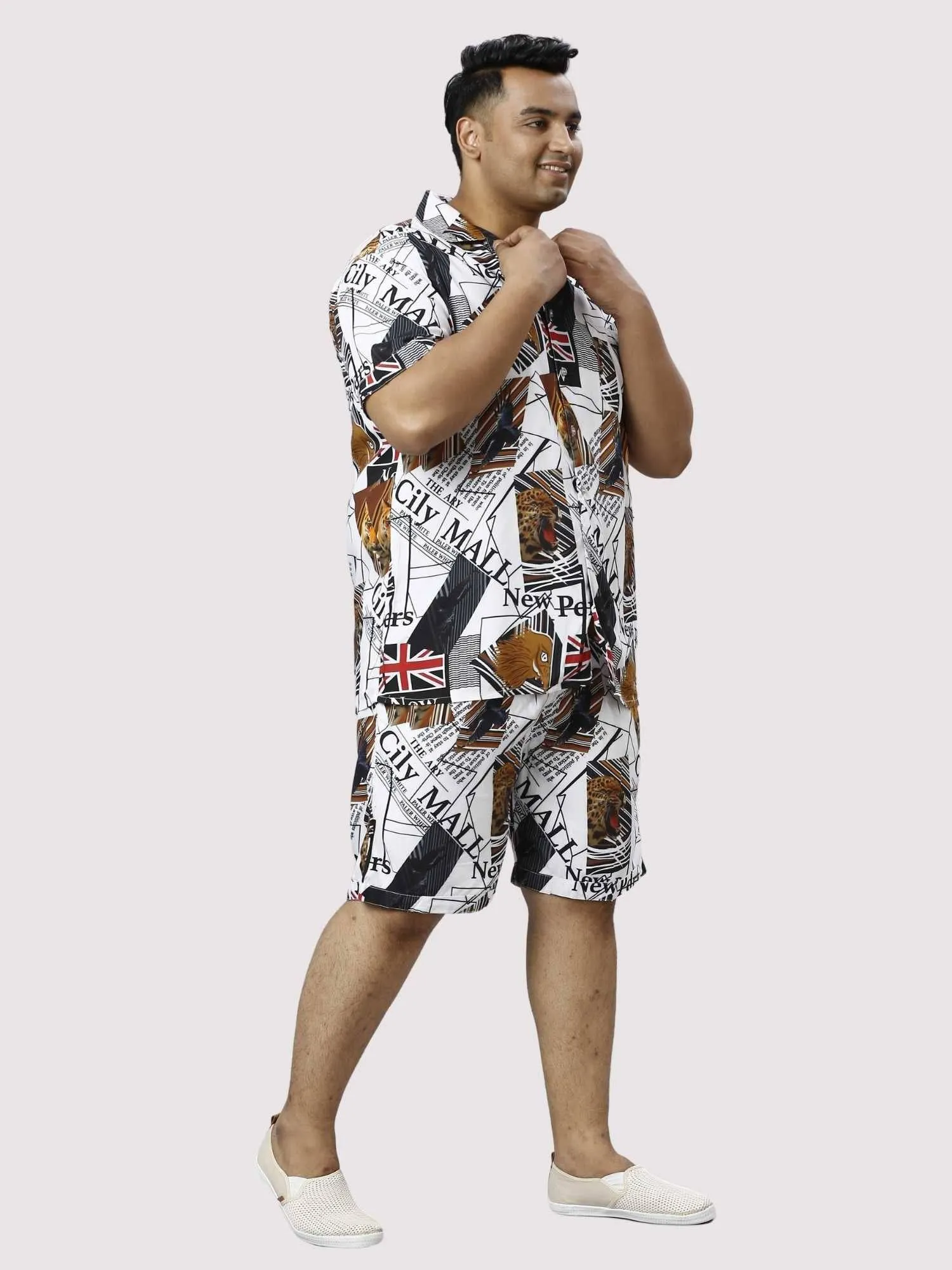 Wild Kingdom Digital Printed Half Co-ords Set Men's Plus Size