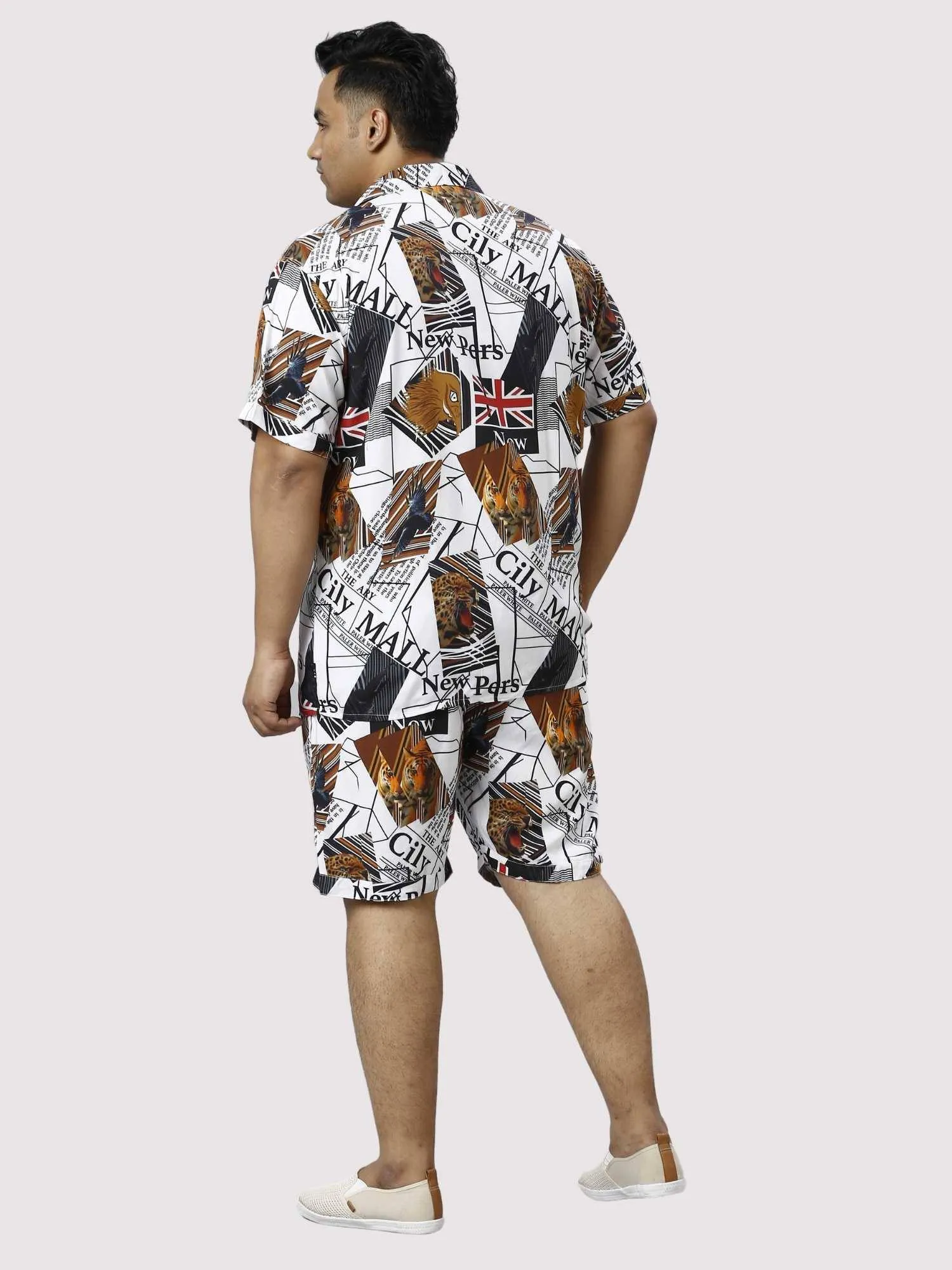 Wild Kingdom Digital Printed Half Co-ords Set Men's Plus Size