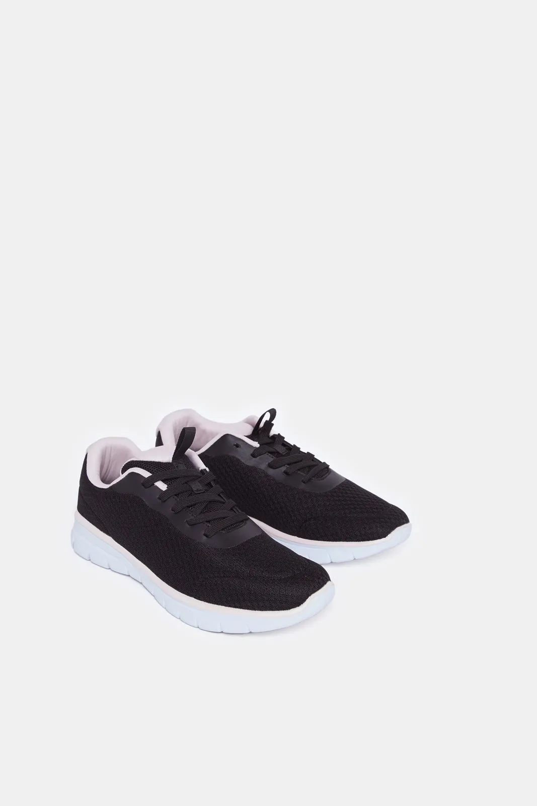 Women Black Lace Up Trainer