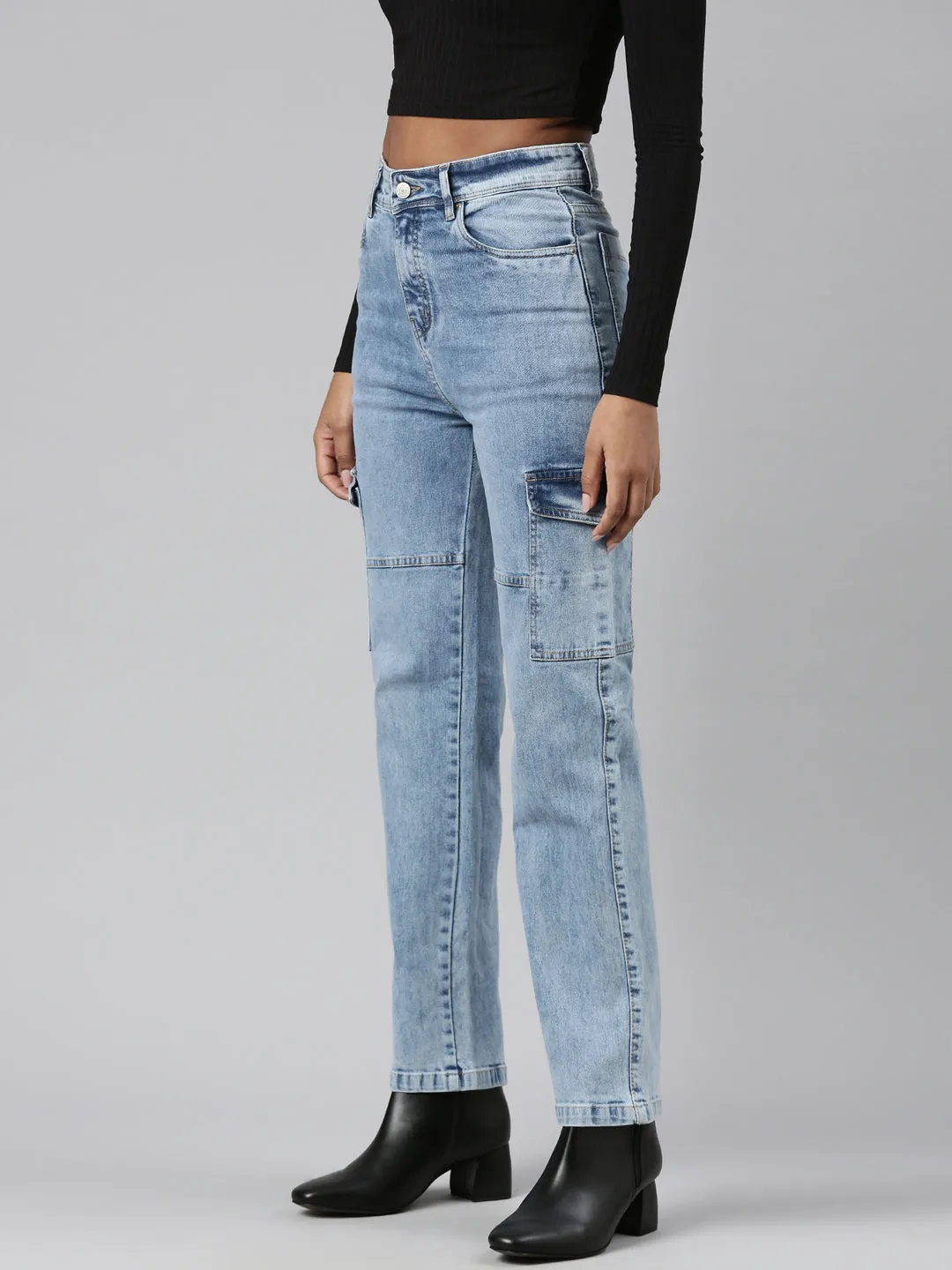 Women Blue Denim Cargo Jeans