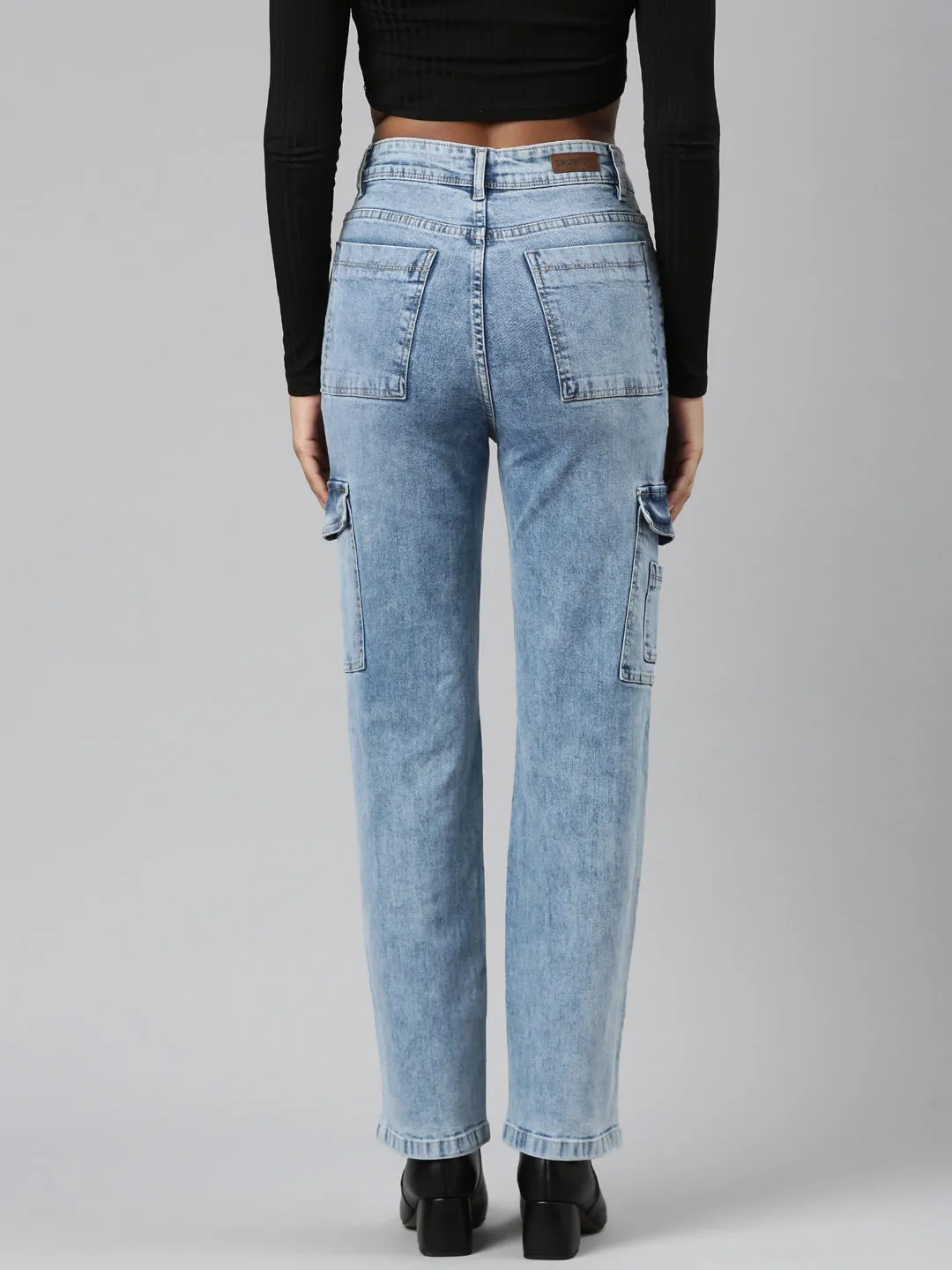 Women Blue Denim Cargo Jeans