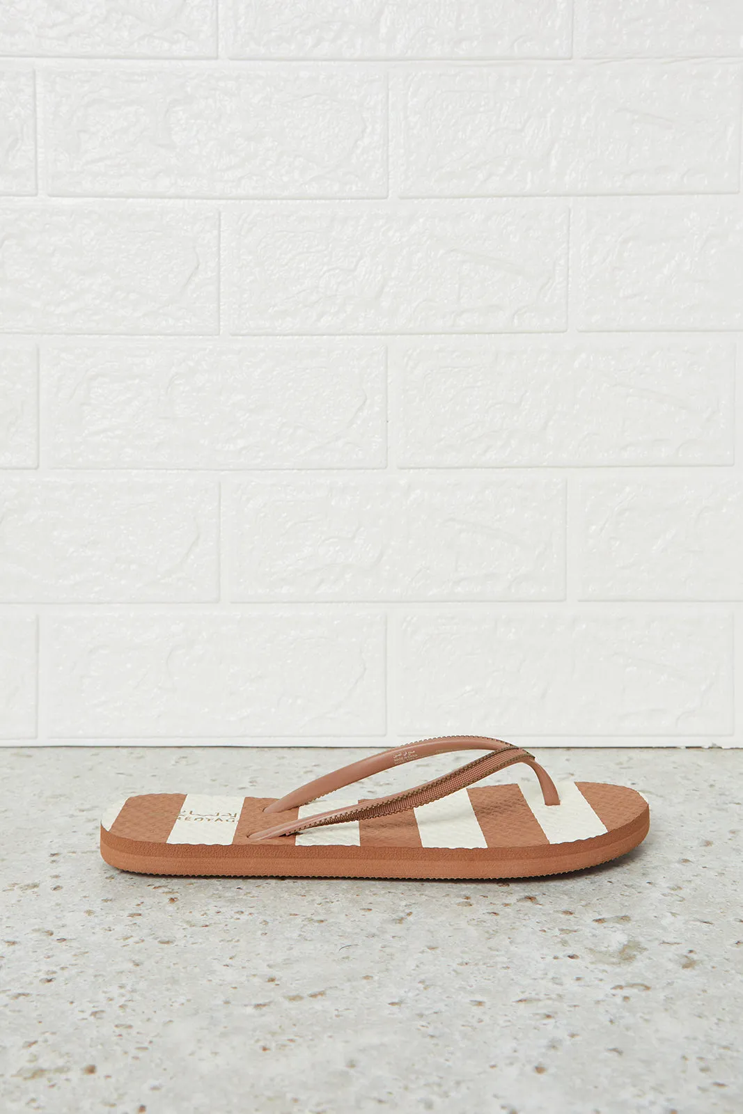 Women Brown Striped Flip Flop