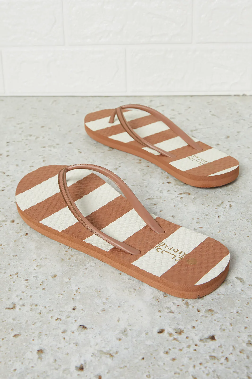 Women Brown Striped Flip Flop