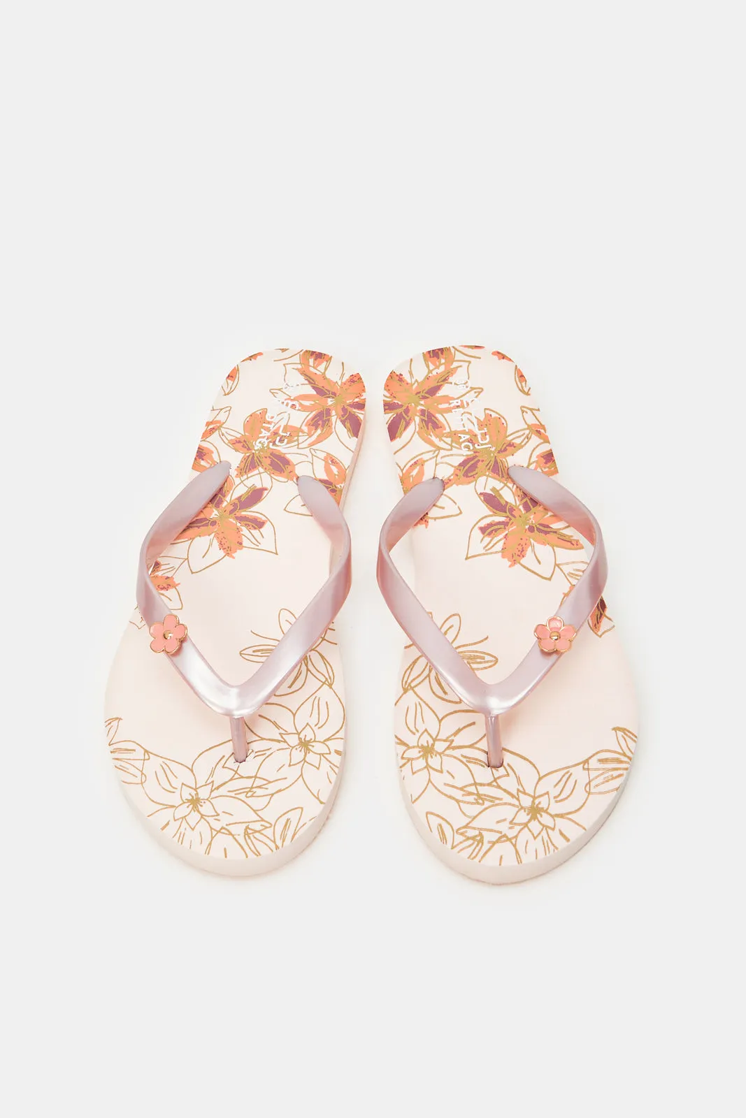 Women Pink Flip Flop With Flower Trim