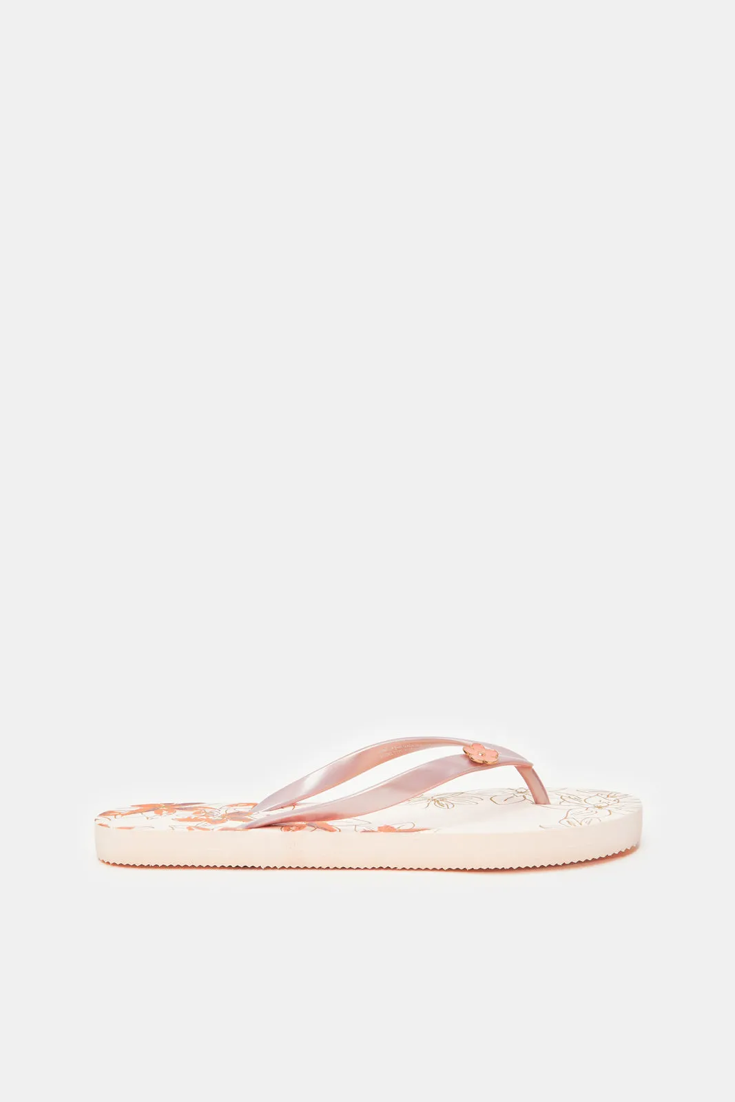 Women Pink Flip Flop With Flower Trim