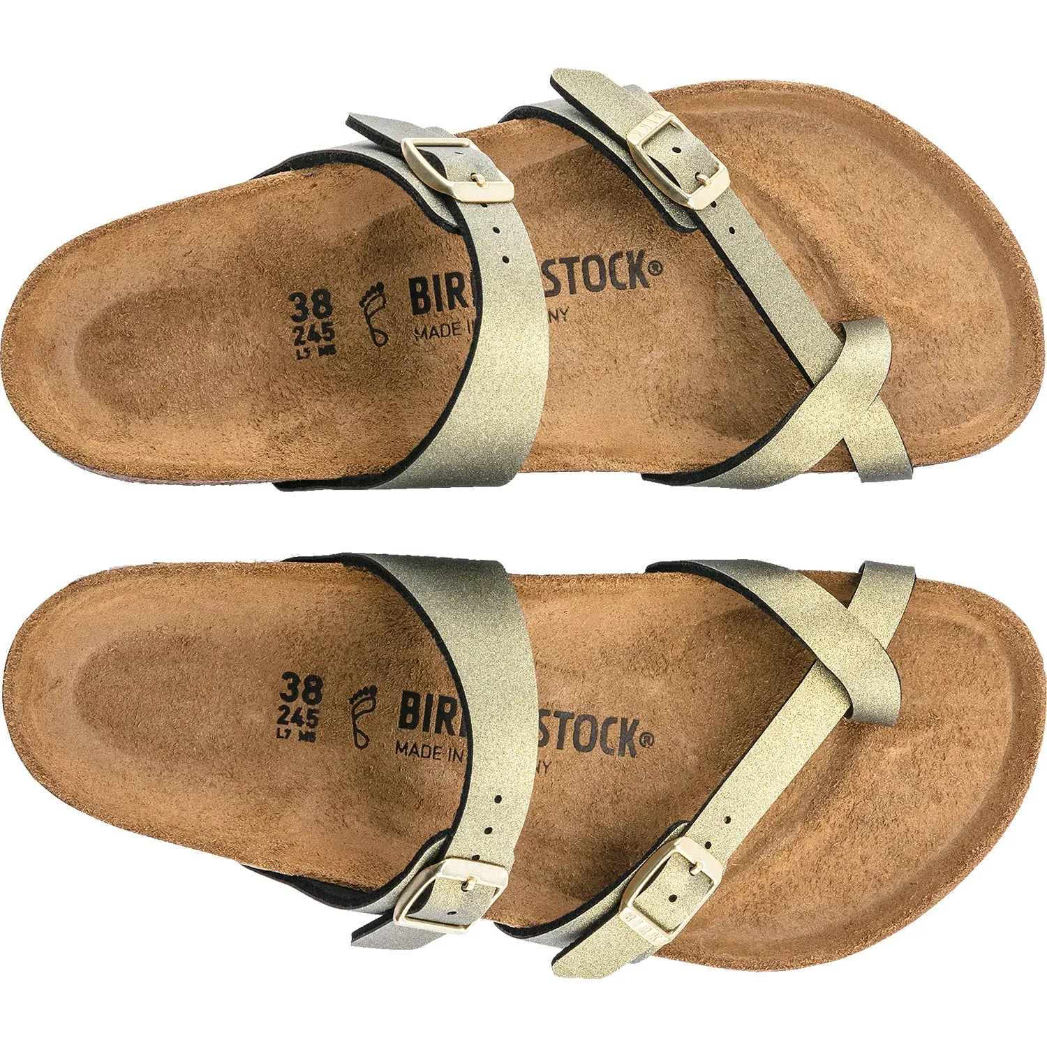 Women's Birkenstock Mayari Icy Metallic Stone Gold Birko-Flor