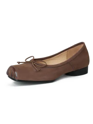 Women's Solid Color Square Toe Leather Ballerina